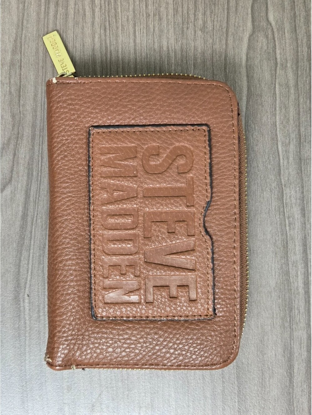 Steve Madden Zip Around Bifold Wallet Womens Brown Embossed Coin ID Card Case